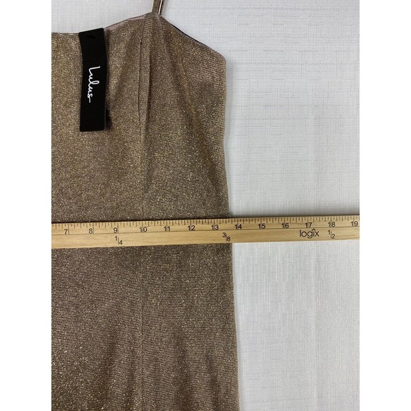 Lulu’s Small Gold Gown Spaghetti Strap Body Con Maxi Dress Side Slit Prom Formal - Picture 10 of 14